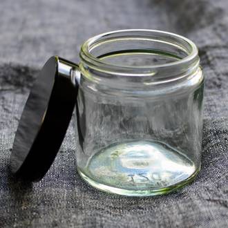 Clear glass pot - black lid: 100ml